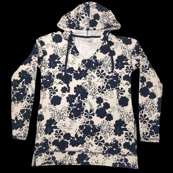 LuLaRoe Tops - Floral V-Neck Hoodie in Navy and White